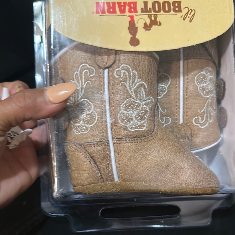 Tan Baby Cowboy Boots with Floral Embroidery for girls